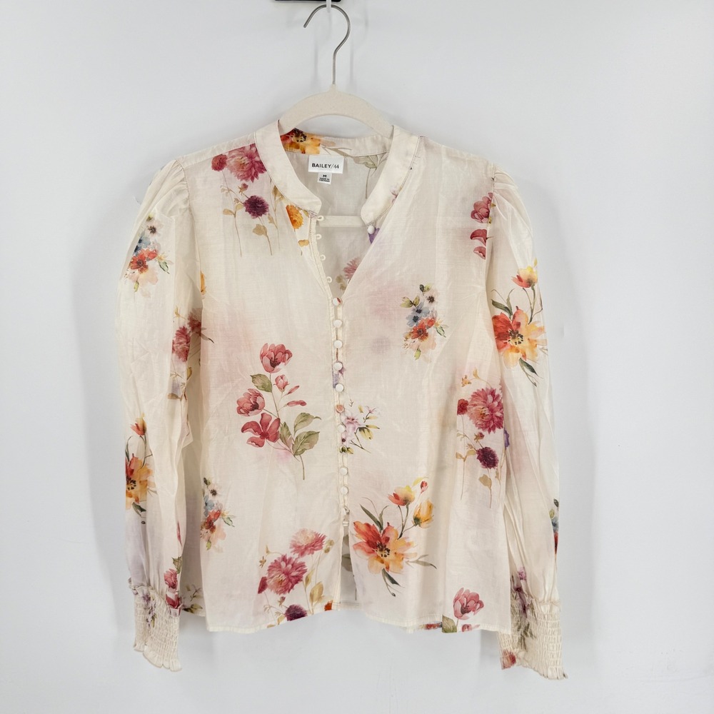 Bailey/44 Floral Button Front Blouse Cream Medium Cottagecore Romantic Botanical